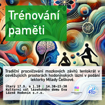 Tradiční procvičování mozkových závitů tentokrát v osvěžujících prostorách hodonínských lázní v podání lektorky Milady Češkové.